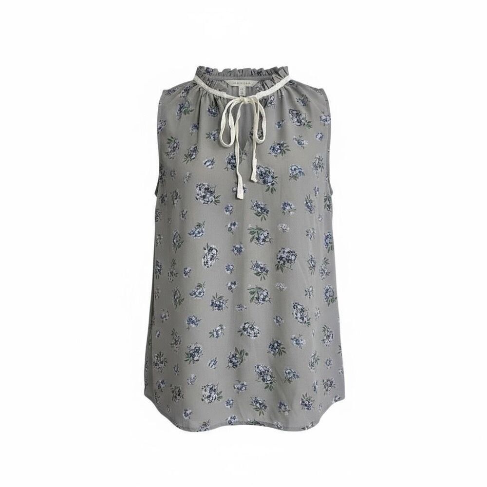 Loft Outlet Floral‎ Chiffon Tassel Sleeveless Blouse Gray Size XS